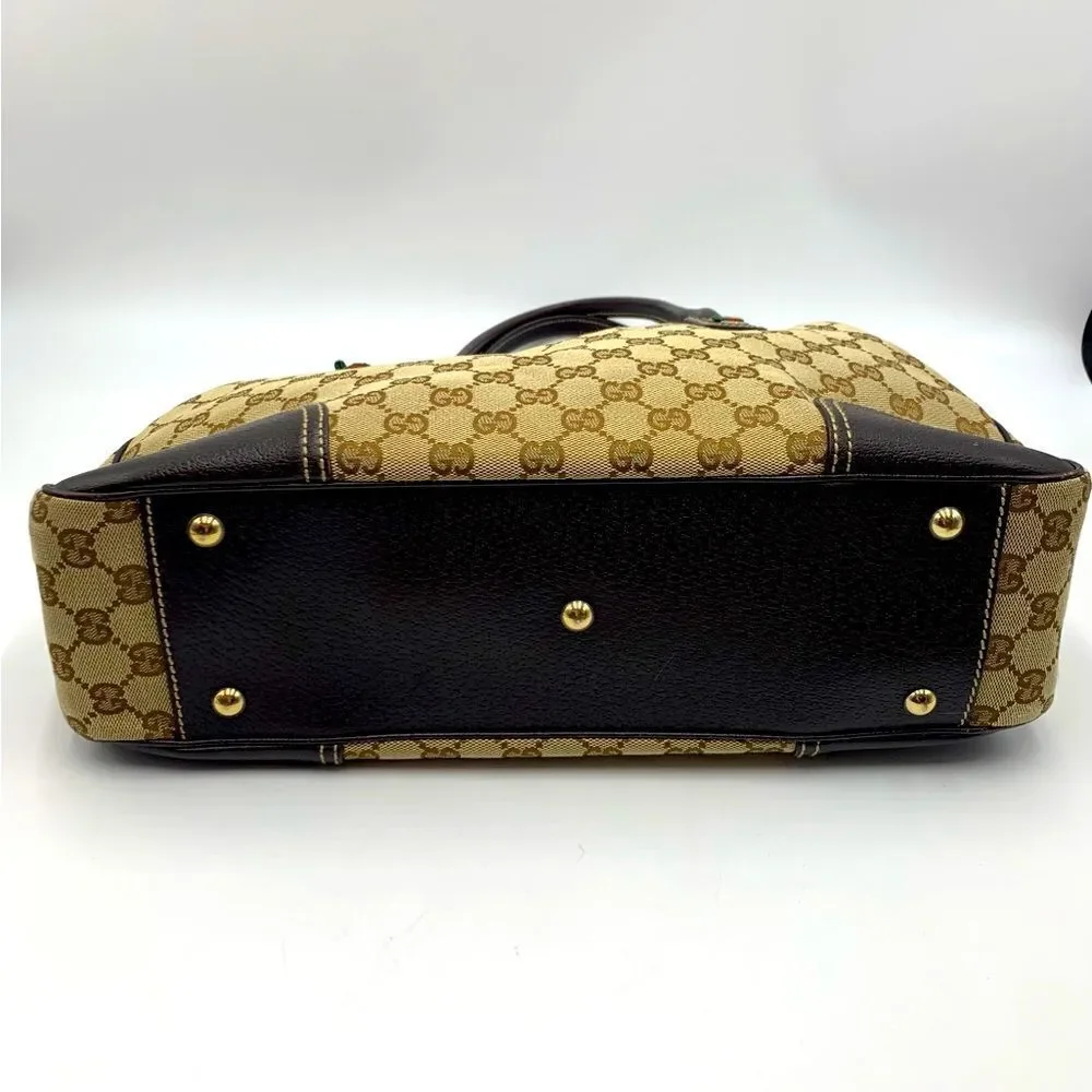 Auth GUCCI GG Monogram Tan Brown Canvas Leather Princey Shoulder 2way Handbag